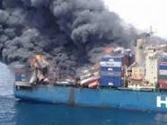 A ship catches fire at Bosaaso harbor in Somalia